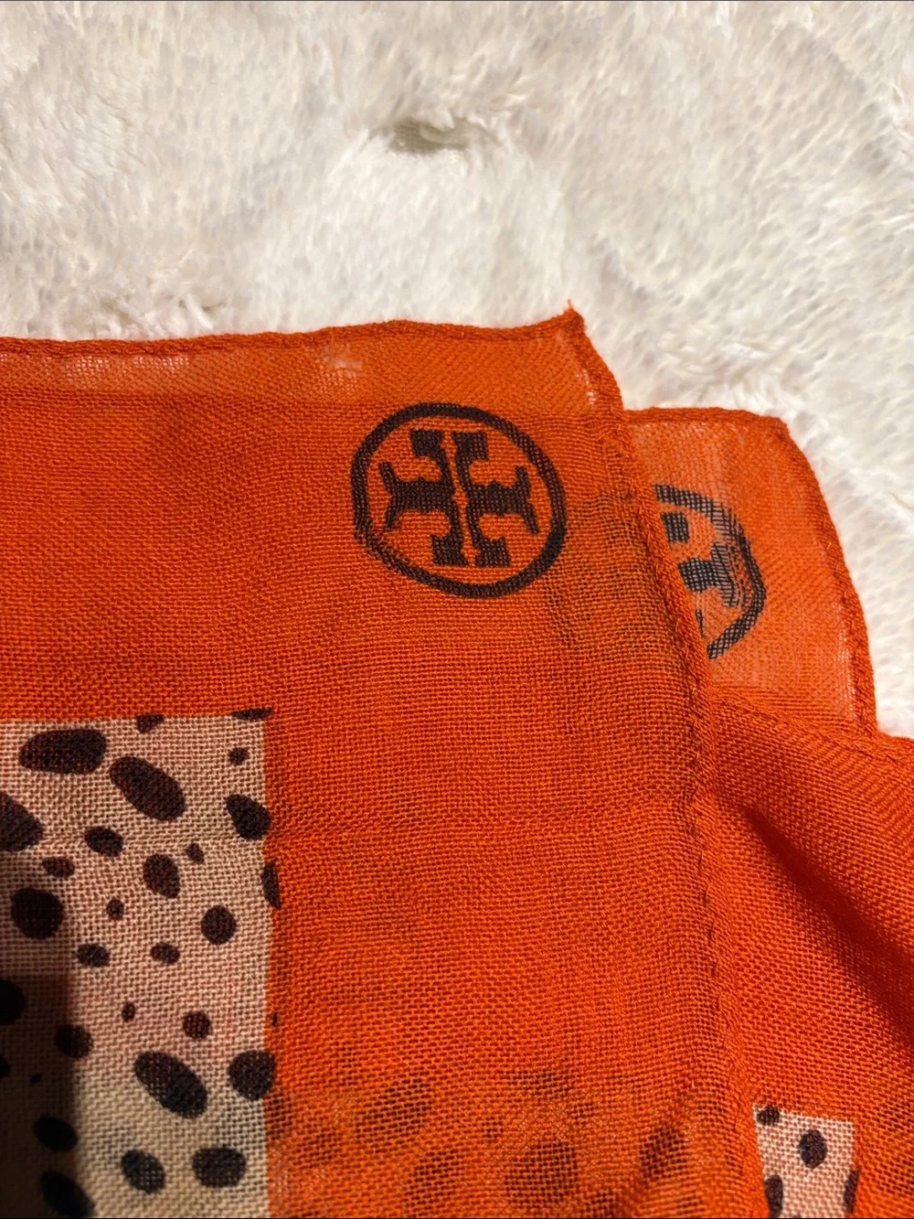 Tory Burch Leopard Print Scarf with Orange Border